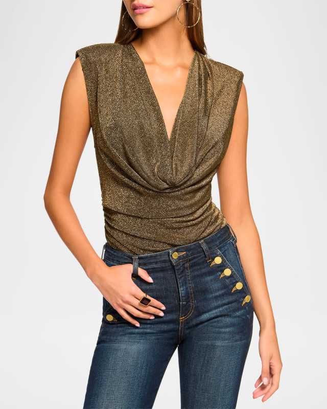 Consuela Metallic Cowl-Neck Blouse